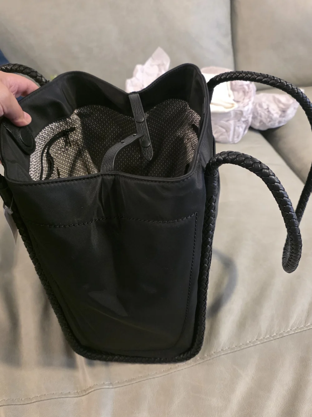 BRIGHTON JEWELRY ODESSA LARGE BLACK NYLON LEATHER TOTE BAG PURSE ENTWINED NEW